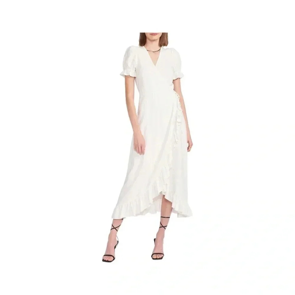 En Saison Nala Ruffled Wrap Midi Dress | White | Size M